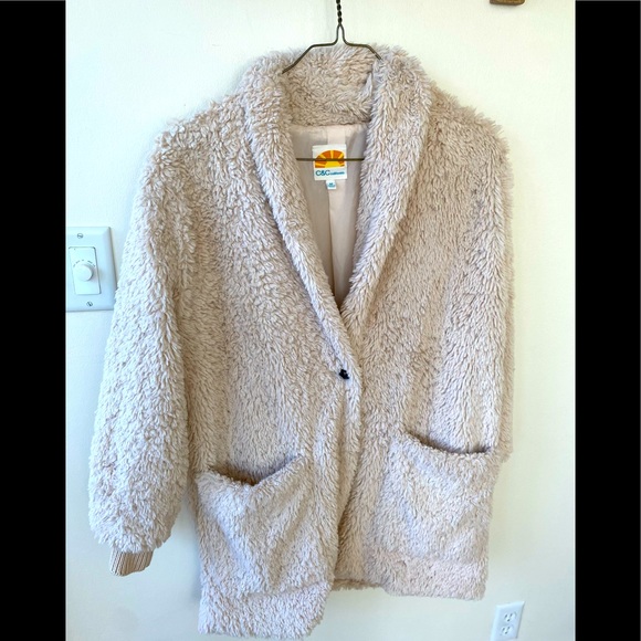 C&C CALIFORNIA Faux Fur Light Pale Cream Jacket M - Picture 4 of 8
